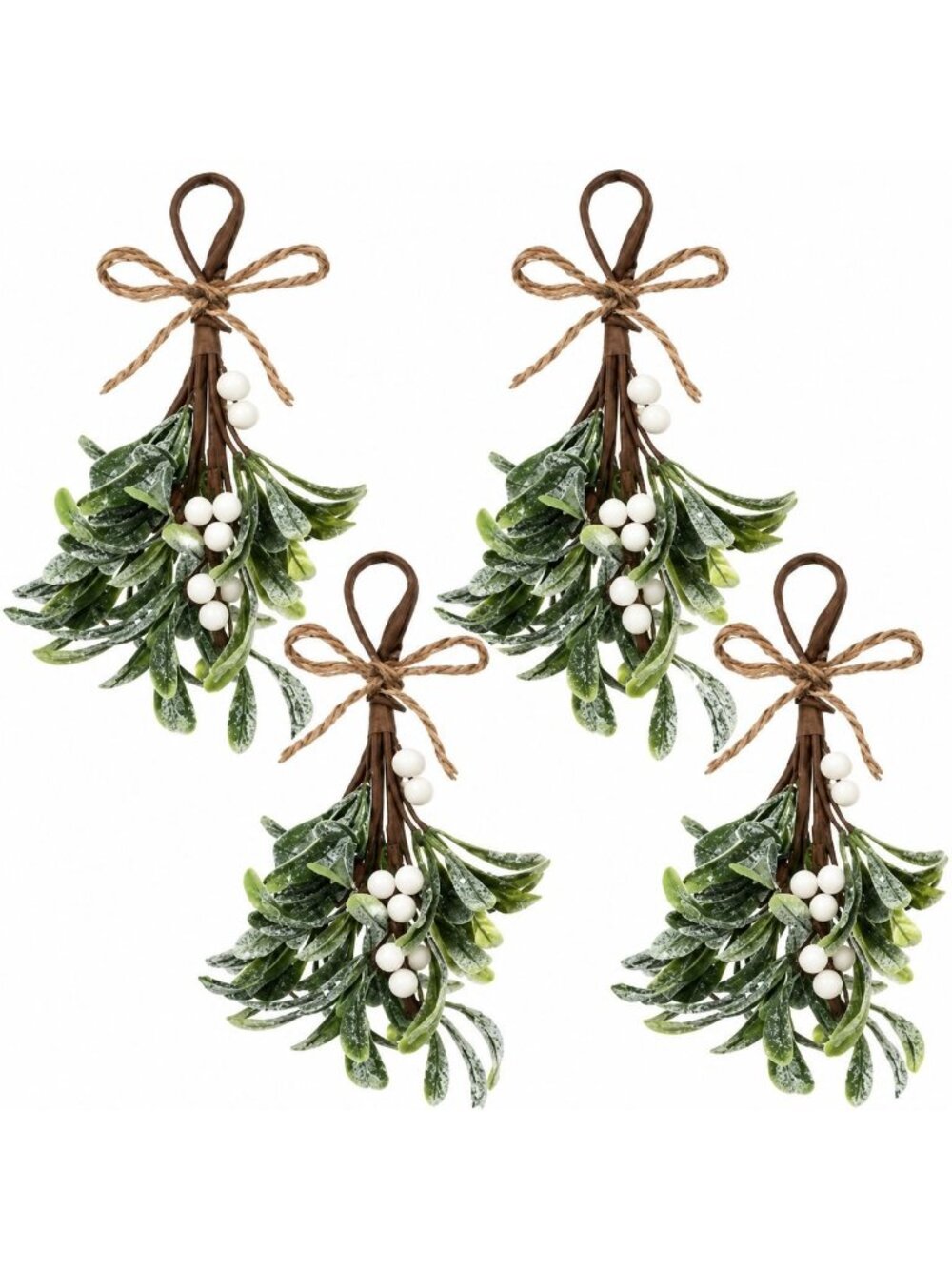 Frosted Artificial Mistletoe Sprigs Set of 4 9 Inch Faux Christmas Greenery Whit